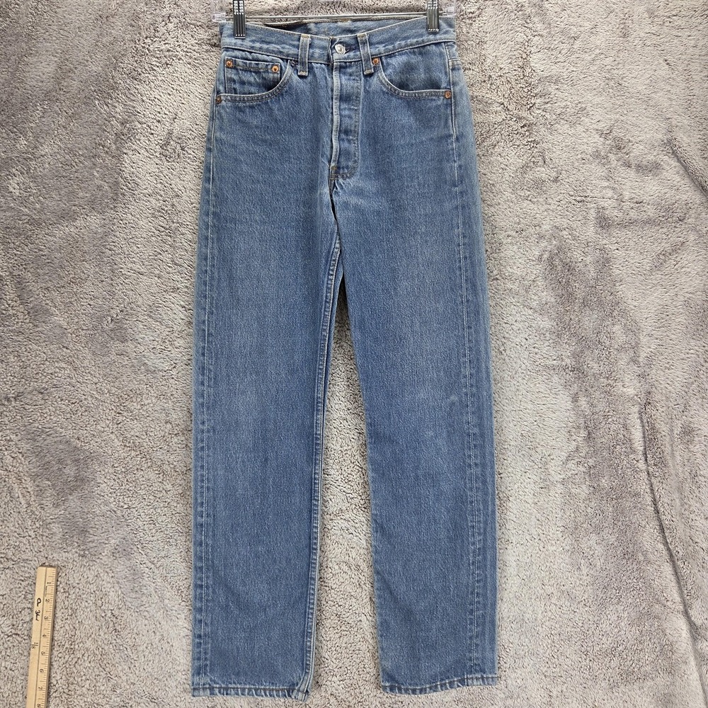 Vintage Levis 501XX Jeans Mens Blue Light Wash Made In USA Button Fly Fits 26x28